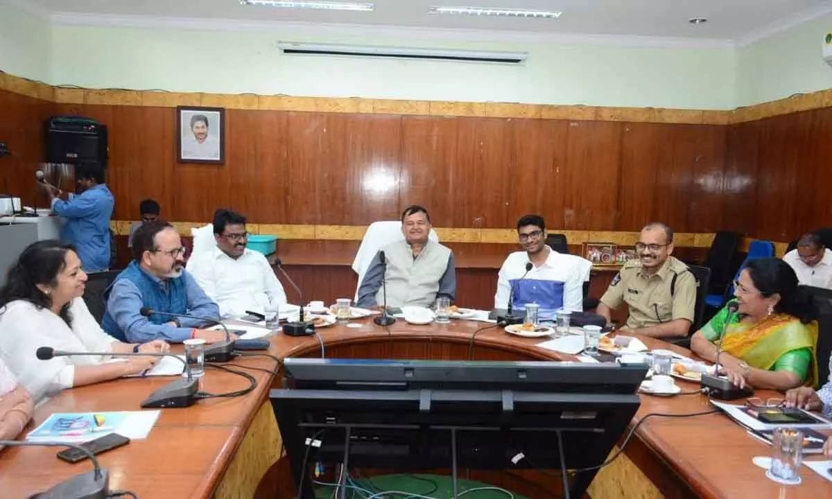 Director General of Indian Institute of Public Administration (IIPA) Surendra Nath Tripathi at a review meeting with officials in Visakhapatnam on Friday