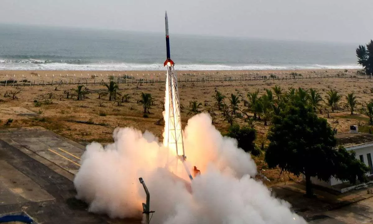 Indias first private rocket Vikram-S built by Skyroot Aerospace lifts off from a launch pad at the Satish Dhawan Space Centre in Sriharikota on Friday