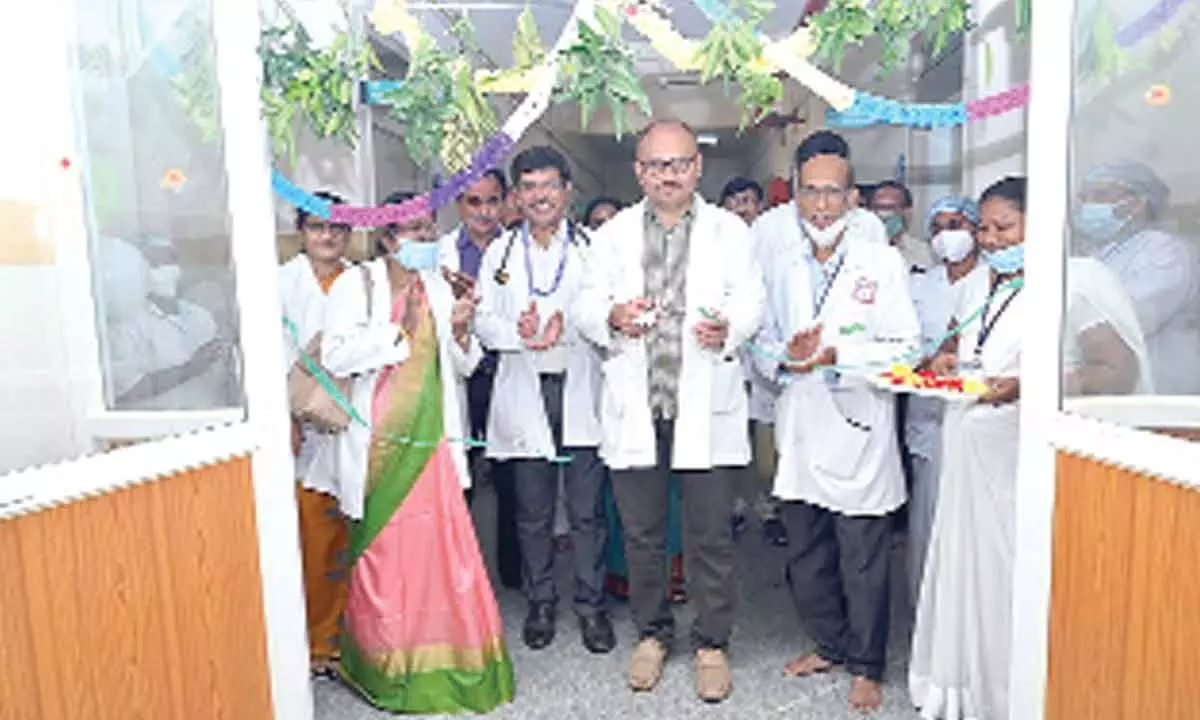Ruia hospital in-charge superintendent Dr N Nageswara Rao inaugurating the MNCU at Government Maternity Hospital in Tirupati on Friday. Dr PA Chandrasekharn, Dr Lakshmi Susheela, Dr AS Kireeti and others are seen.
