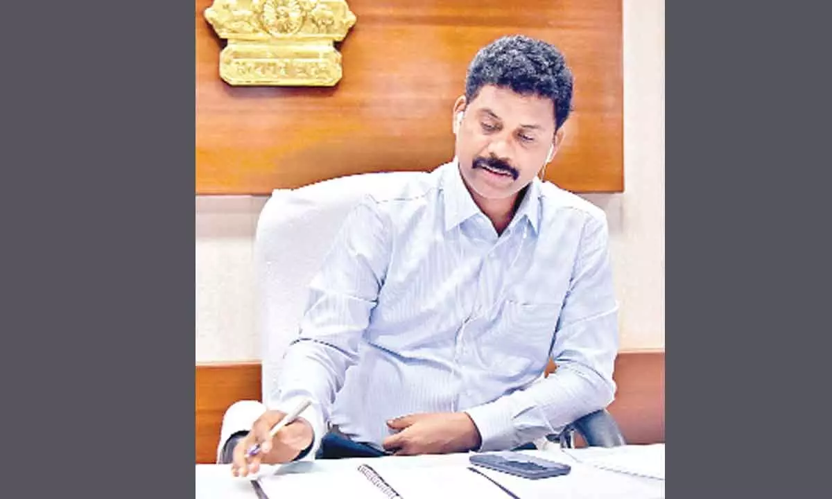NTR District Collector S Dilli Rao addressing a teleconference from his office in Vijayawada on Friday
