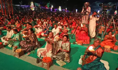 TTD EO A V Dharma Reddy and others taking part in Karthika Maha Deepotsavam in Tirupati on Friday