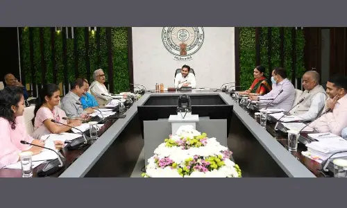 Chief Minister Y S Jagan Mohan Reddy holds a review on women, child welfare and social welfare hostels at his camp office in Tadepalli on Friday