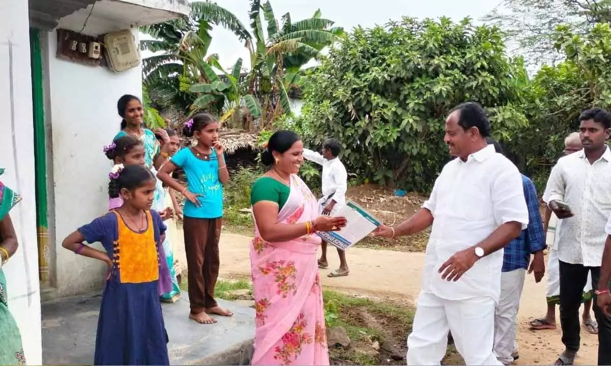 Deputy Chief Minister Budi Mutyala Naidu interacting with the locals in Mamidipalli village of Anakapalli district on Sunday