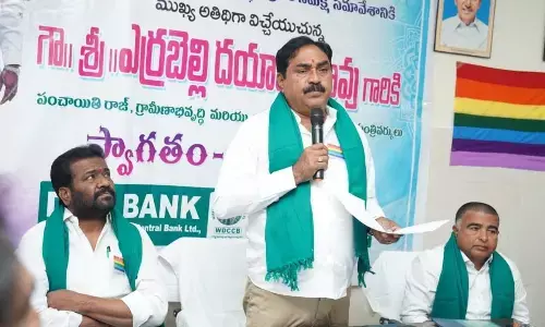 Minister for Panchayat Raj and Rural Development Errabelli Dayakar Rao speaking at the valedictory of Cooperative Week in Hanumakonda on Sunday
