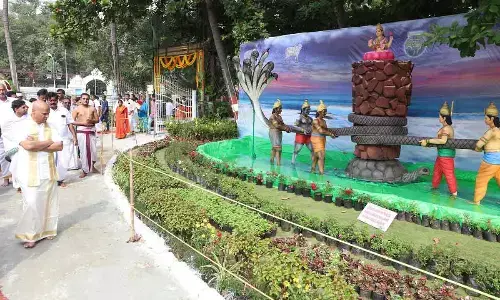 TTD EO A V Dharma Reddy observing the settings  after the inauguration of the Garden exhibition, in Tiruchanur