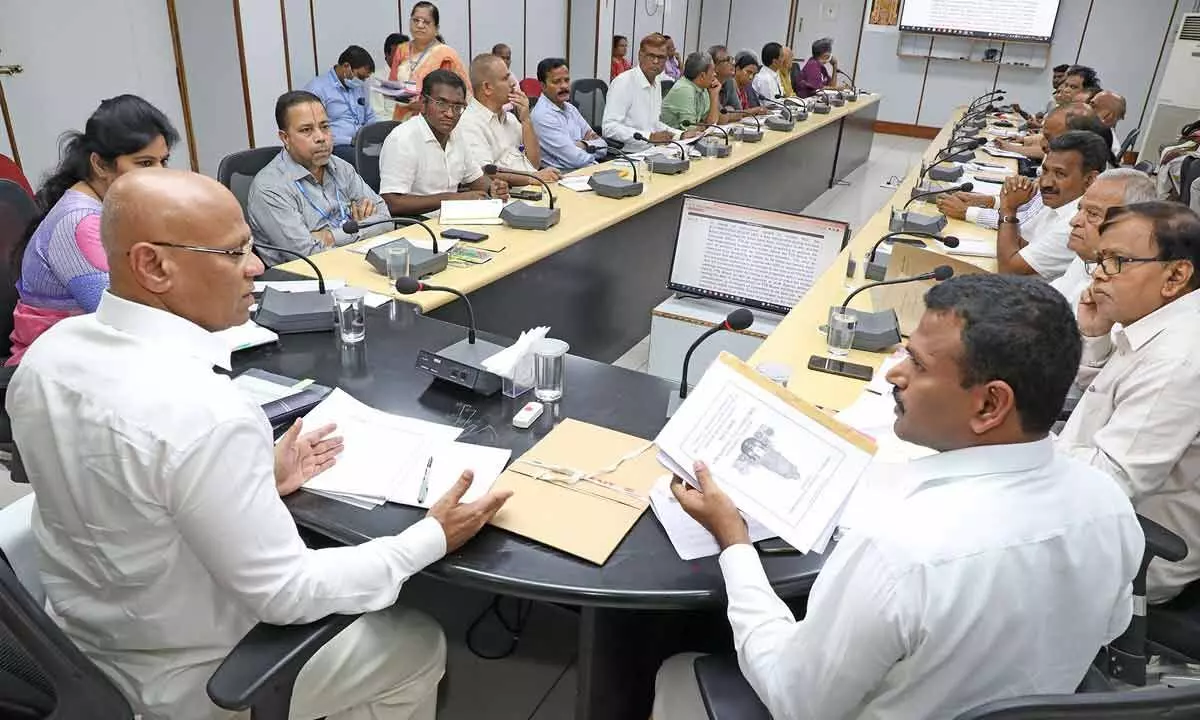 TTD EO AV Dharma Reddy holding a meeting with senior officials in Tirupati on Tuesday