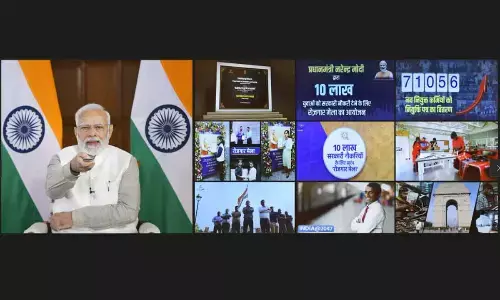 Prime Minister Narendra Modi inaugurates a programme of distribution of about 71,000 appointment letters to newly inducted recruits under Rozgar Mela, via video conferencing from New Delhi on Tuesday