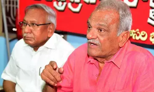 CPI national secretary K Narayana addressing a press conference in Vijayawada on Wednesday