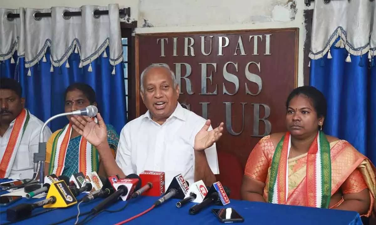 Former MP Chinta Mohan addressing the media in Tirupati on Thursday.