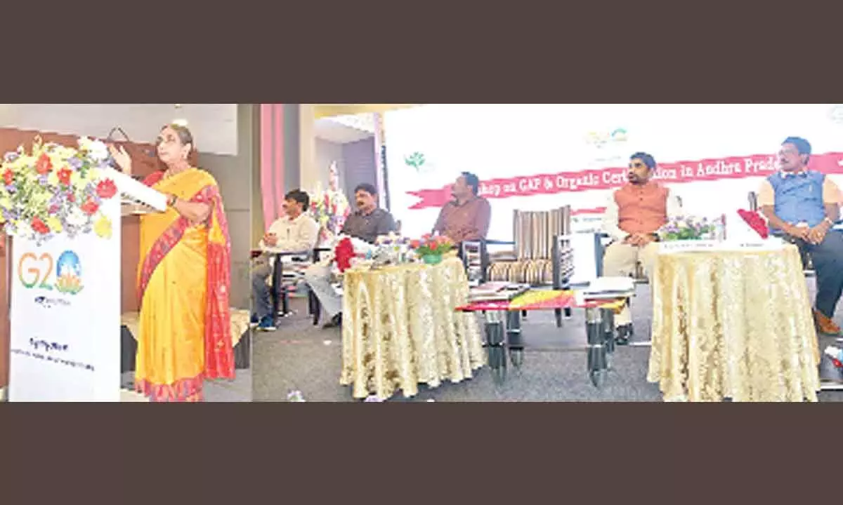 Special Chief Secretary Dr Poonam Malakondaiah addressing a workshop organised by APEDA in Vijayawada on Thursday