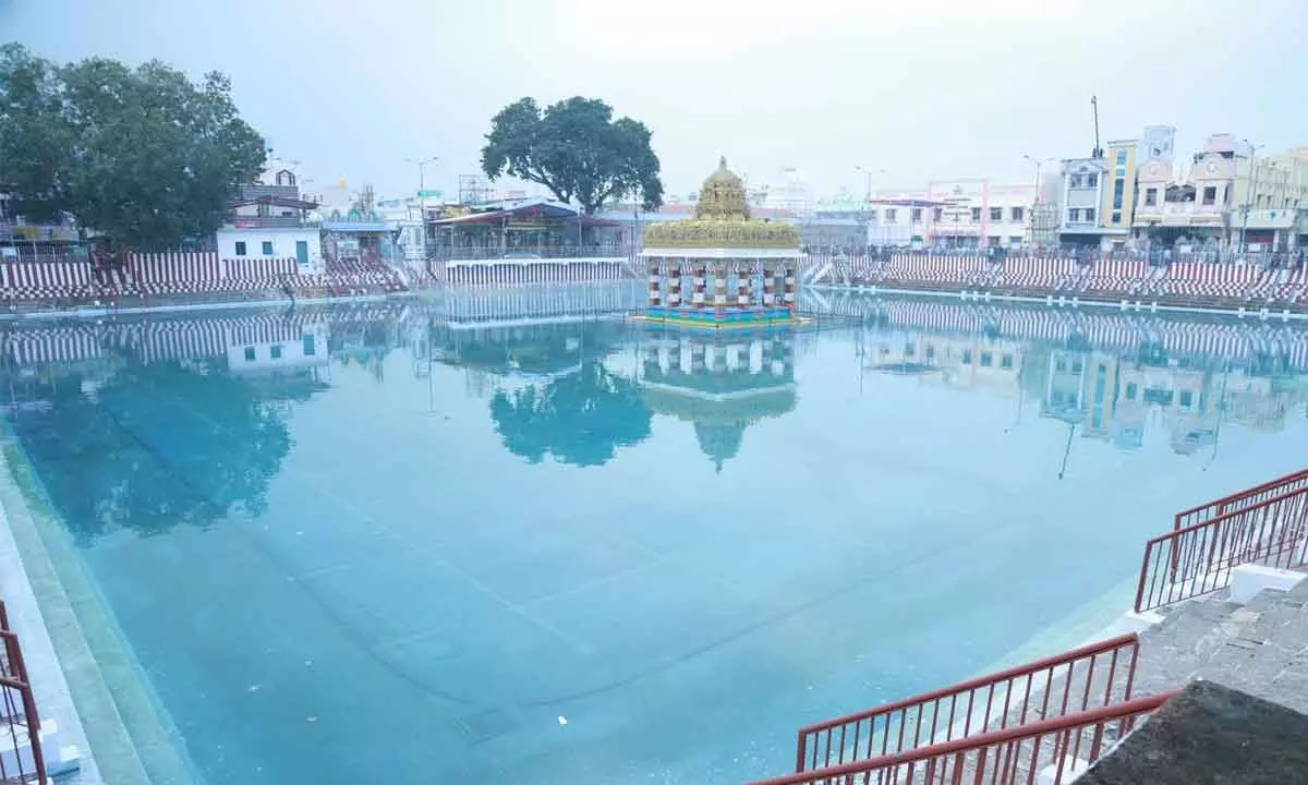 A view of Padma Sarovar, where Panchami Theertham to be held  at Padmavathi Ammavari temple in Tiruchanur