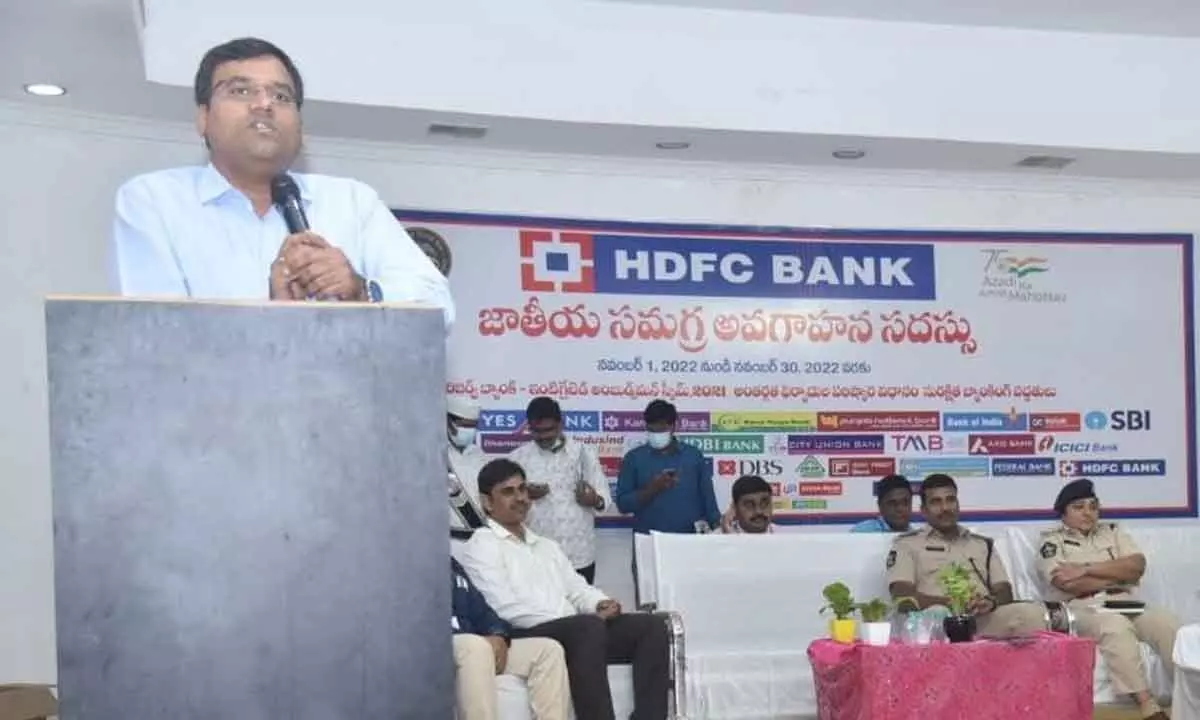 District Collector KVN Chakradhar Babu addressing a workshop on digital banking in Nellore on Friday