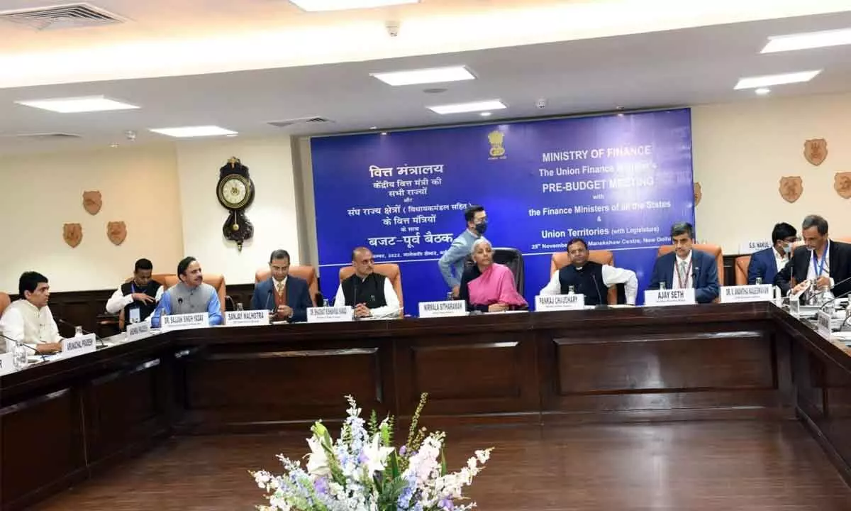 AP finance minister Buggana Rajendranath Reddy at pre-budget meeting conducted by Union finance minister Nirmala Sitharaman in New Delhi on Friday