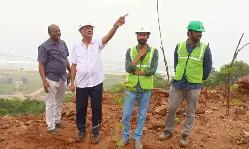 CPI national secretary K Narayana visiting Rushikonda Hills in Visakhapatnam on Friday