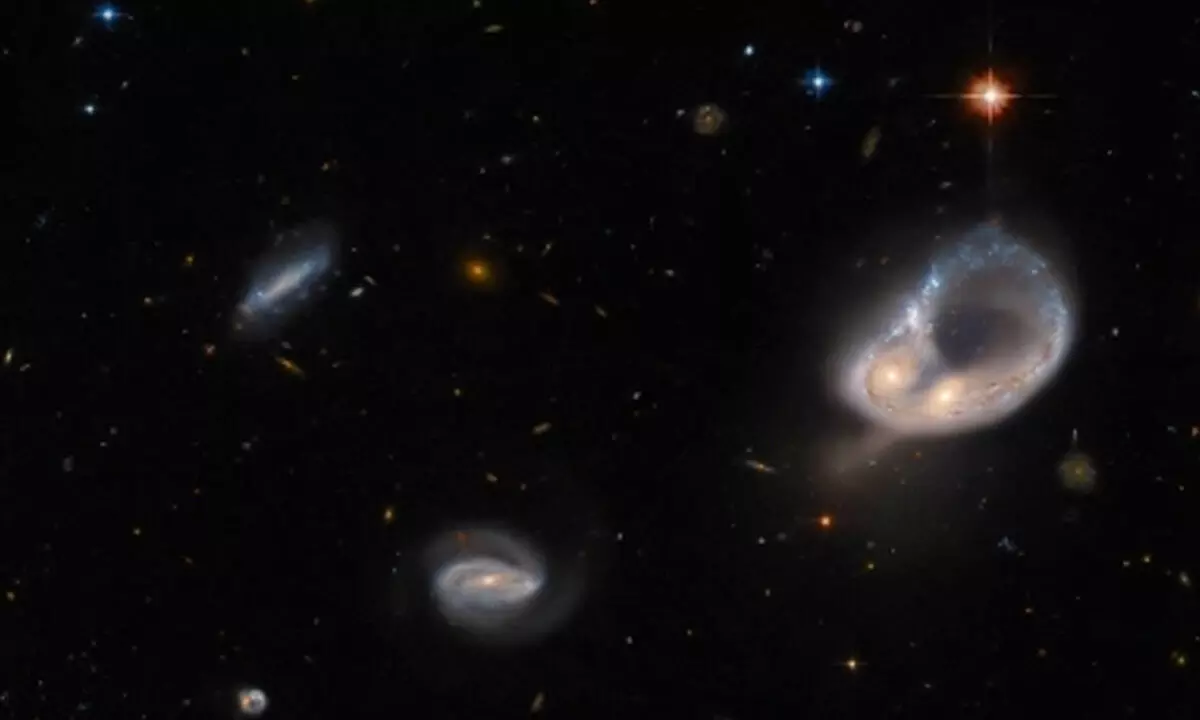 Hubble captures unusual galaxy merger in ancient universe