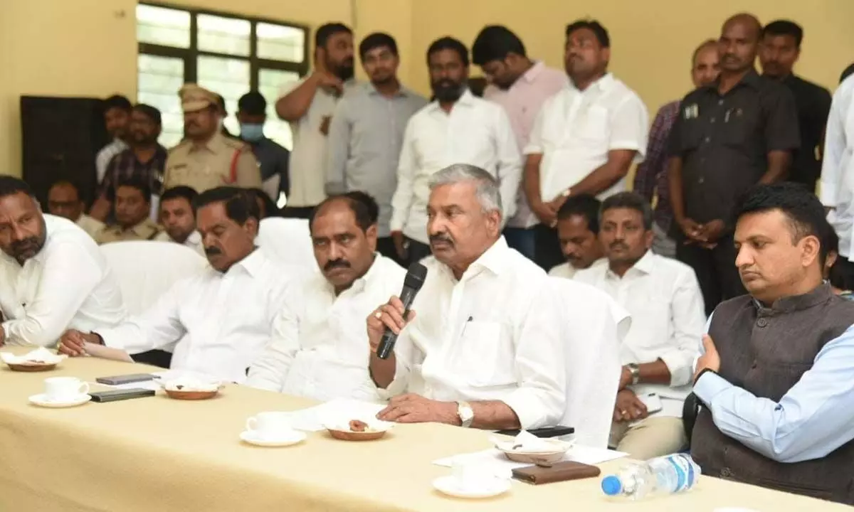 Energy Minister Peddireddi Ramachandra Reddy addressing media in Madanapalle town on Sunday