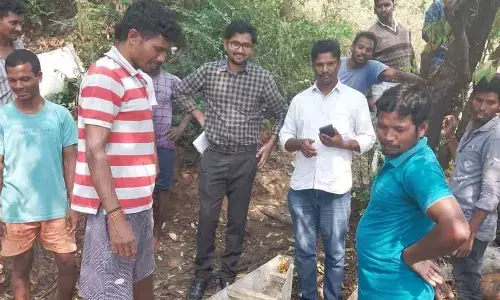 MPDO Sriharshit and others inspecting boats and nets of tribal fishermen at Mettapalem on Sunday