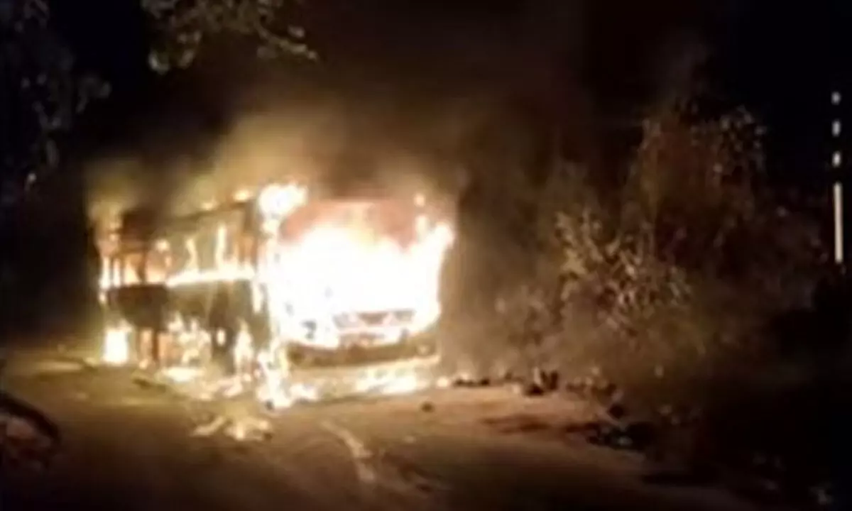 A bus caught fire on Araku ghat Road, no casualties reported
