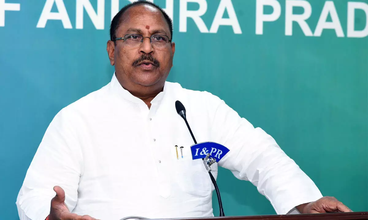 Minister for endowments Kottu Satyanarayana addressing a press conference at  the Secretariat on Tuesday