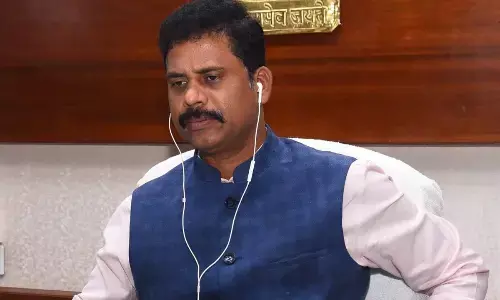 NTR District Collector S Dilli Rao conducting a teleconference from his office in Vijayawada on Tuesday