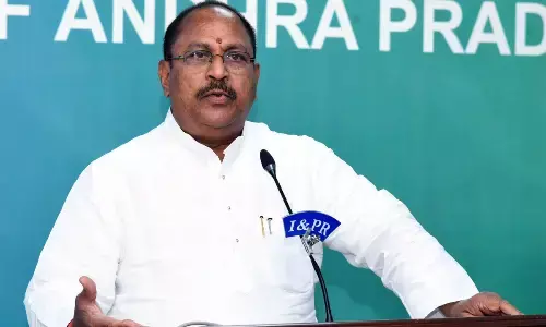 Minister for endowments Kottu Satyanarayana addressing a press conference at  the Secretariat on Tuesday
