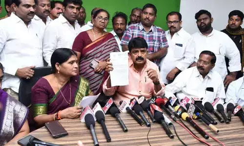 MLA Perni Nani briefing the media about the details of Machilipatnam port construction in Machilipatnam on Wednesday