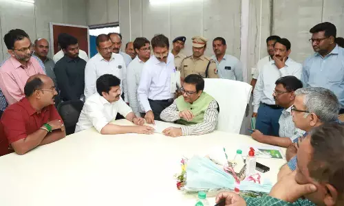 MP Dr M Gurumoorthy submitting a representation to the SCR GM Arun Kumar Jain in Tirupati on Wednesday