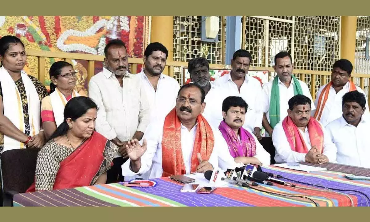 MLA Bhumana Karunakar Reddy speaking to media at Thathiagunta Gangamma temple in Tirupati on Thursday