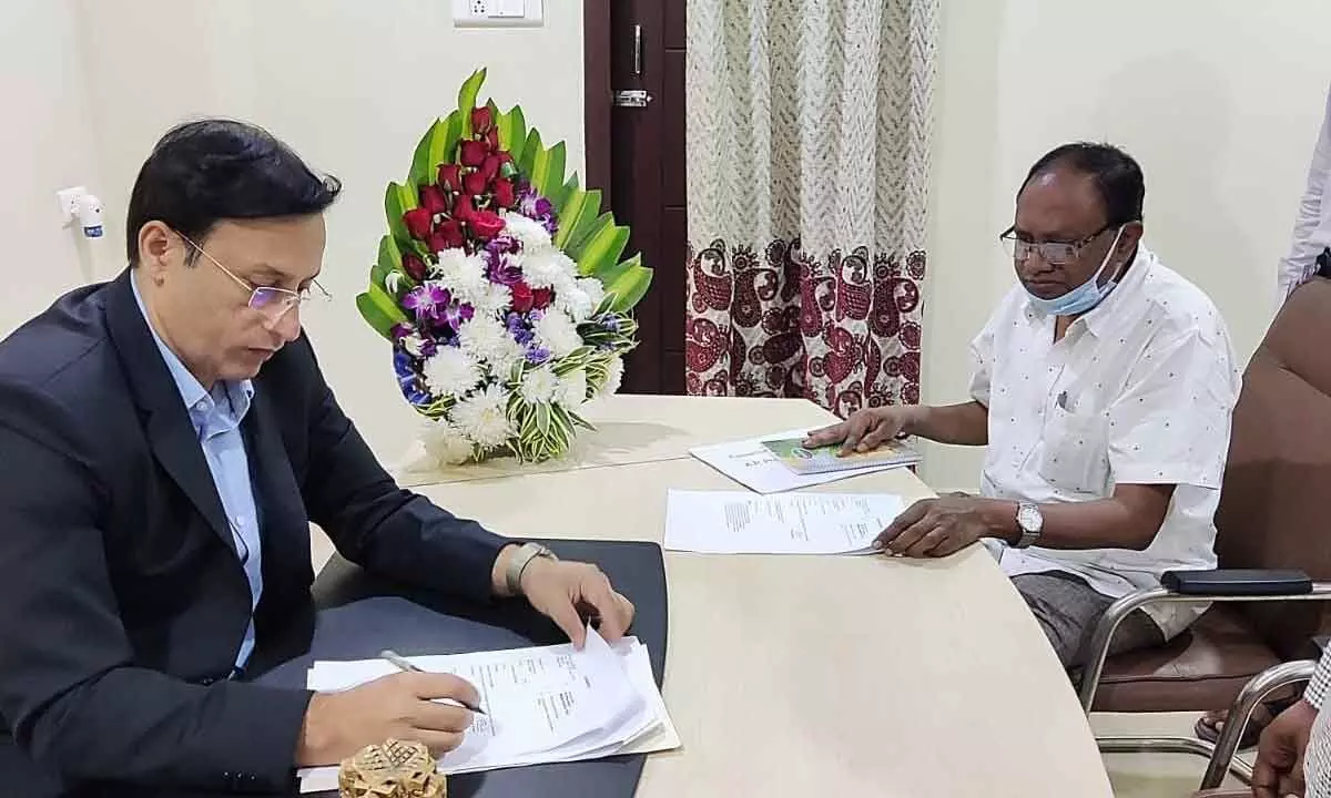 Commissioner of municipal administration Pravin Kumar taking charge as the member secretary of the AP Pollution Control Board in Vijayawada on Thursday