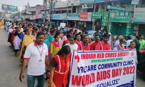 IRCS volunteers and members taking out an awareness rally in Nellore on Thursday