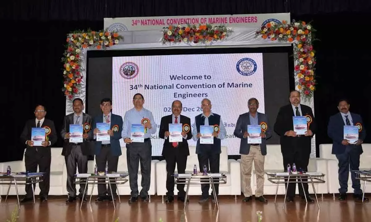 Scientists and guests unveiling a souvenir during the inaugural of the 34th national convention of Marine Engineers in Visakhapatnam on Friday