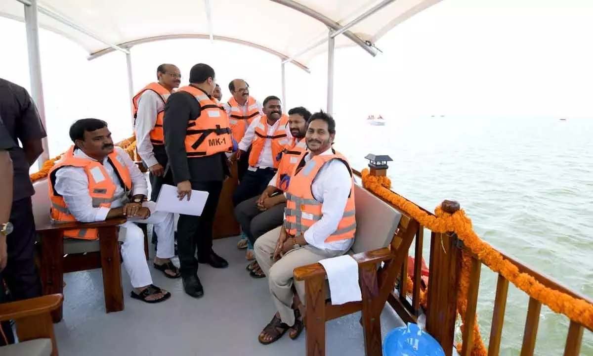 Chief Minister YS Jaganmohan Reddy along with deputy chief minister Amzath Basha Kadapa MP YS Avinash Reddy made Boat Riding in CBR at Parnapalle village of Lingala mandal on Friday