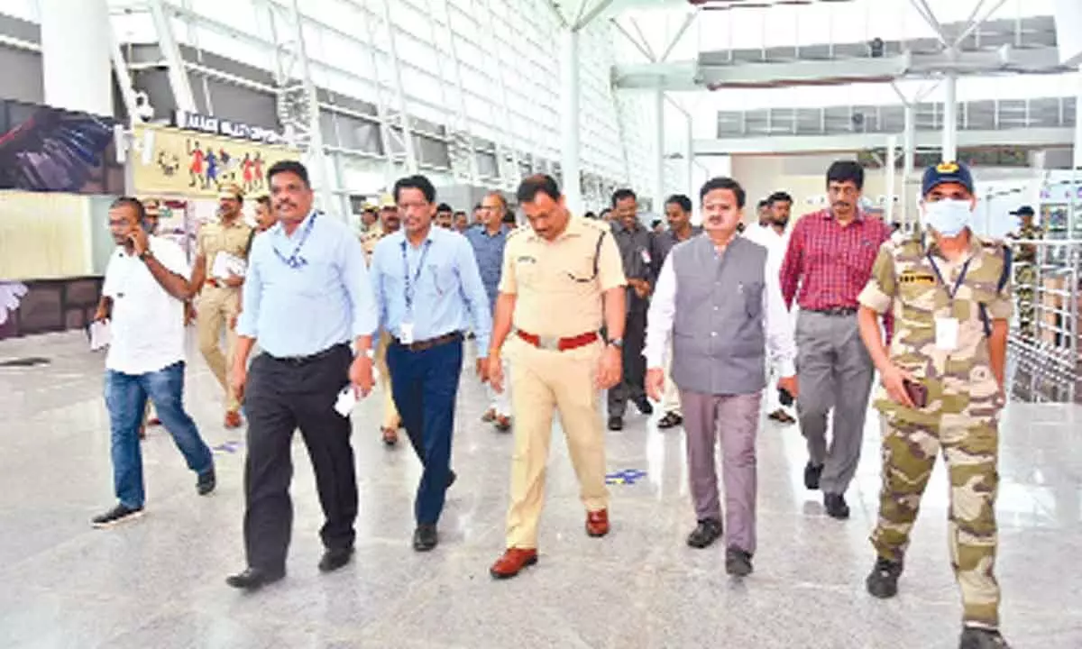 Tirupati district collector K Venkata Ramana Reddy, SP P Parameswar Reddy and others visiting the airport on Friday ahead of the President of India’s visit