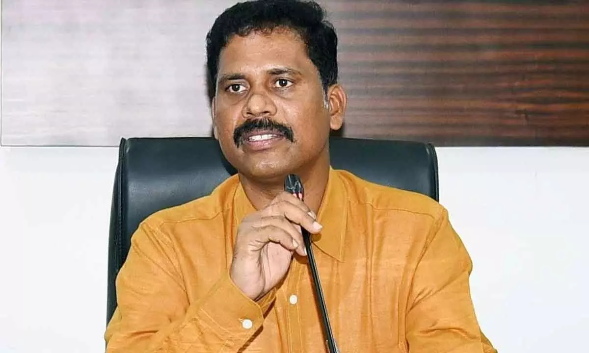 NTR District Collector S Dilli Rao addressing a meeting from his office in Vijayawada on Friday