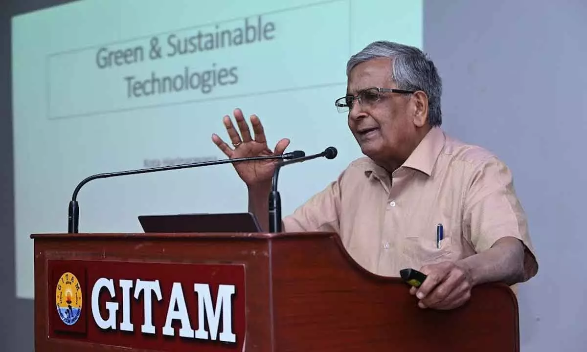 Former programme director and chief designer of the Tejas Light Combat Aircraft Dr Kota Harinarayana speaking at a programme organised by GITAM in Visakhapatnam on Friday