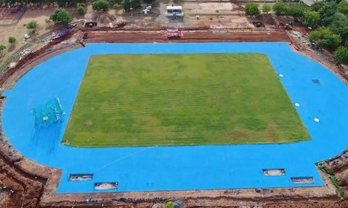 Track and ground prepared for the event at Acharya Nagarjuna University in Guntur
