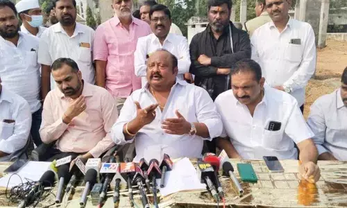 Minister G Kamalakar speaking to the media in Karimnagar on Sunday