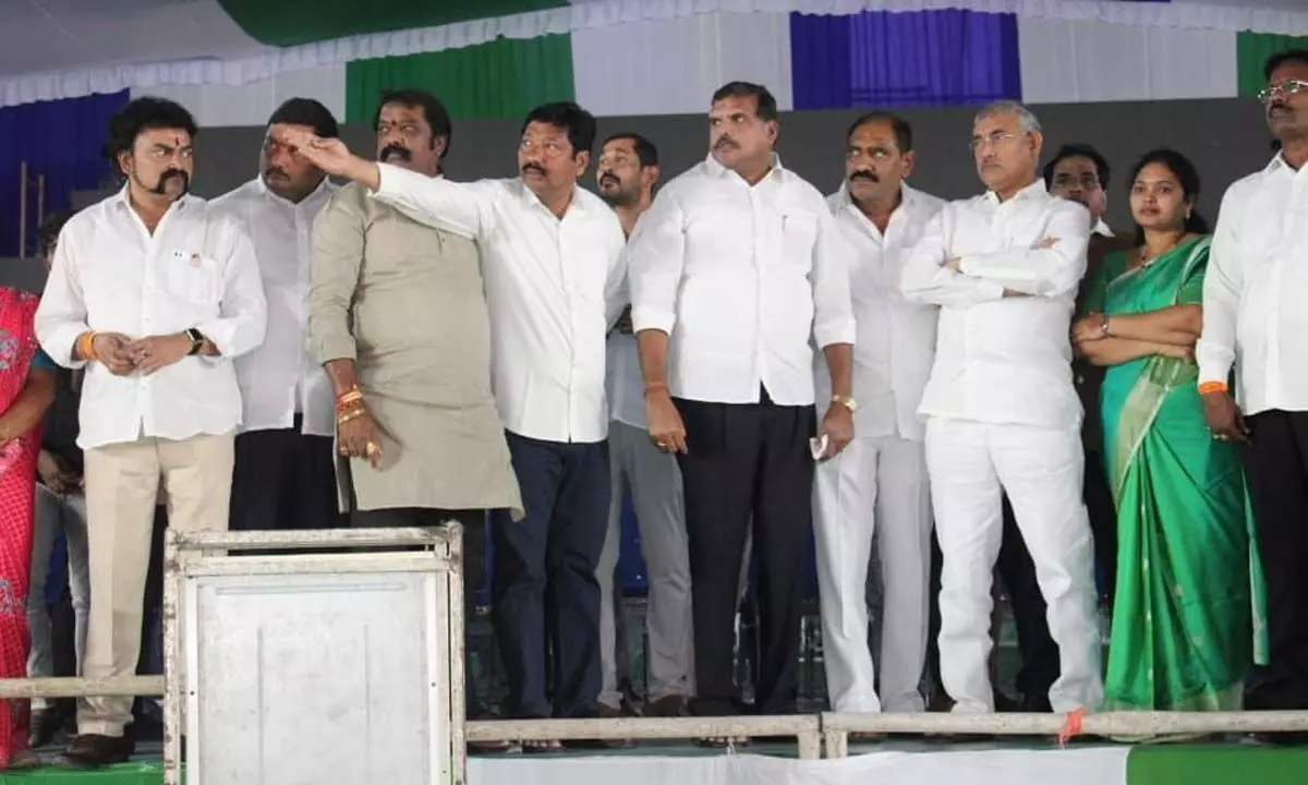 Minister Jogi Ramesh and others inspecting the arrangements at IGMC Stadium on Tuesday
