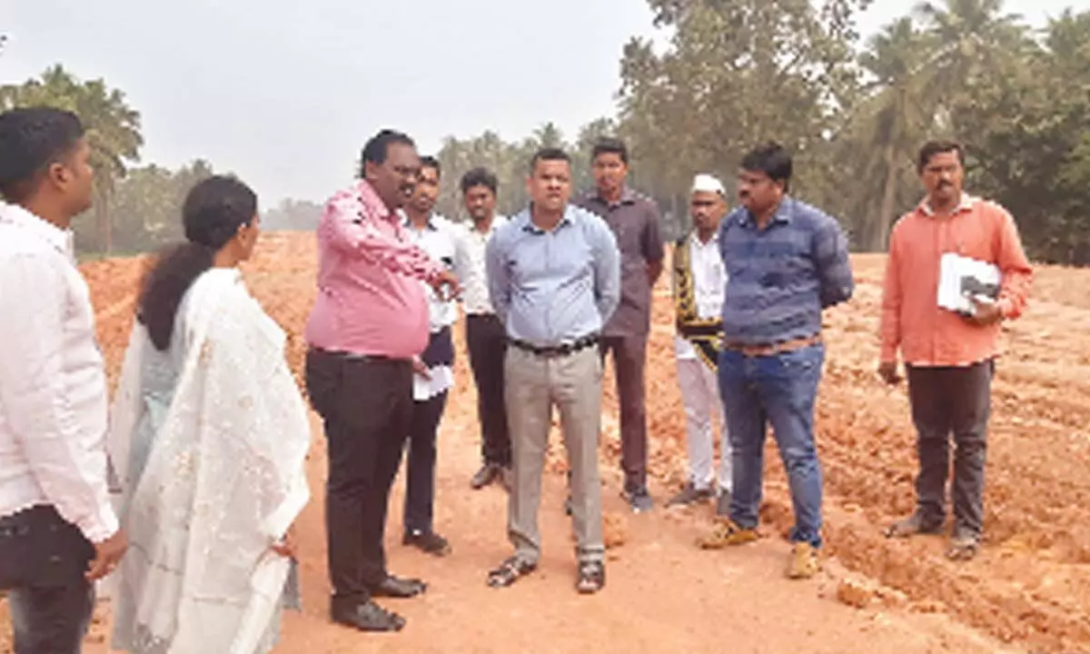 District Collector Himanshu Shukla inspecting the bypass road works along with NHAI officials at Kamanagaruvu on Tuesday