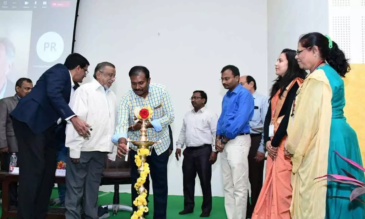NARL Group head Venkatratnam inaugurating workshop in MITS near Madanapalli on Friday