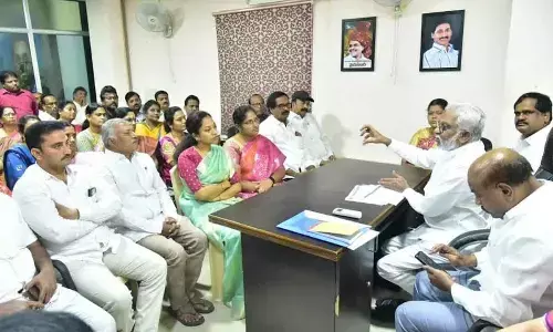 TTD Chairman and YSRCP Visakhapatnam regional coordinator YV Subba Reddy addressing the party cadre in Visakhapatnam on Friday