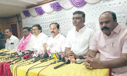 State government chief whip D Vinay Bhaskar speaking to media persons in Hanumakonda on Friday