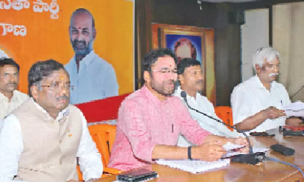 Union Minister  G Kishan Reddy speaking to media persons in Hyderabad on Saturday