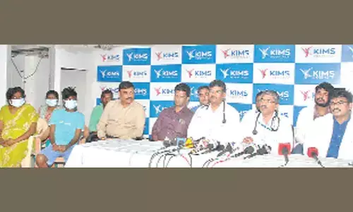 KIMS Ongole management explaining on the first kidney transplantation at hospital in Ongole on Monday