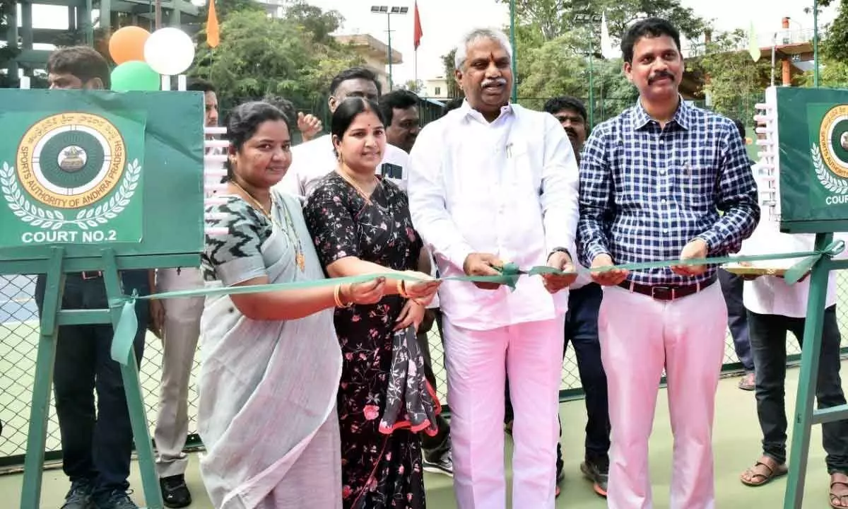 District Collector S Dilli Rao and Central MLA Malladi Vishnu inaugurating sports meet at Indira Gandhi Municipal Stadium in Vijayawada on Tuesday