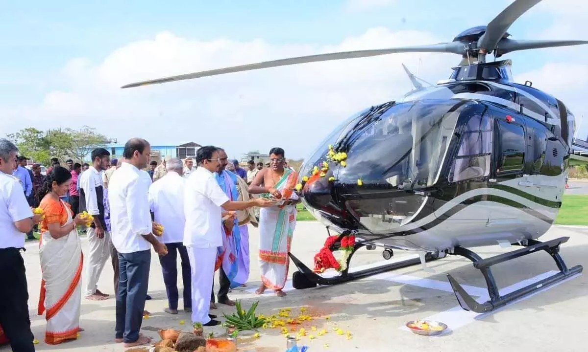 Yadadri priests perform puja for chopper