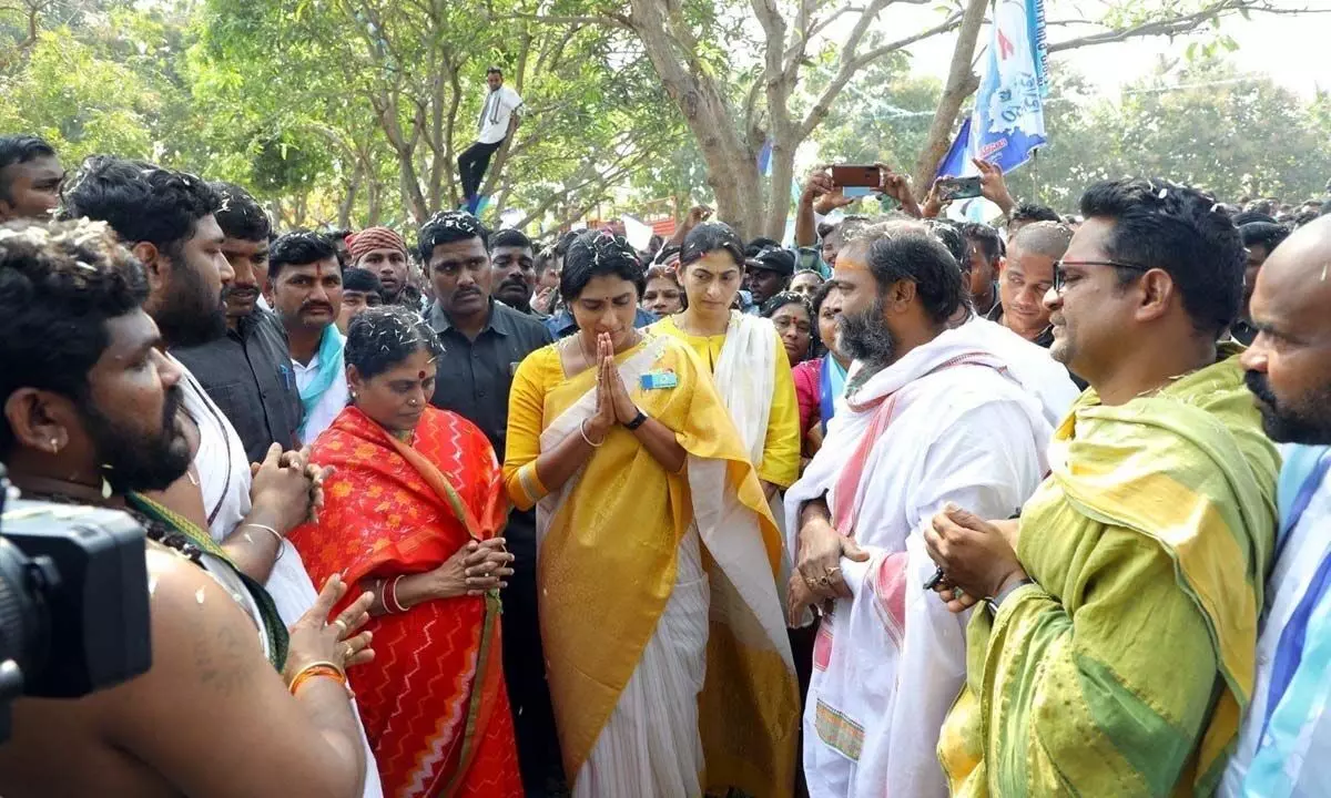 YS Sharmila lays foundation stone for party office in Khammam