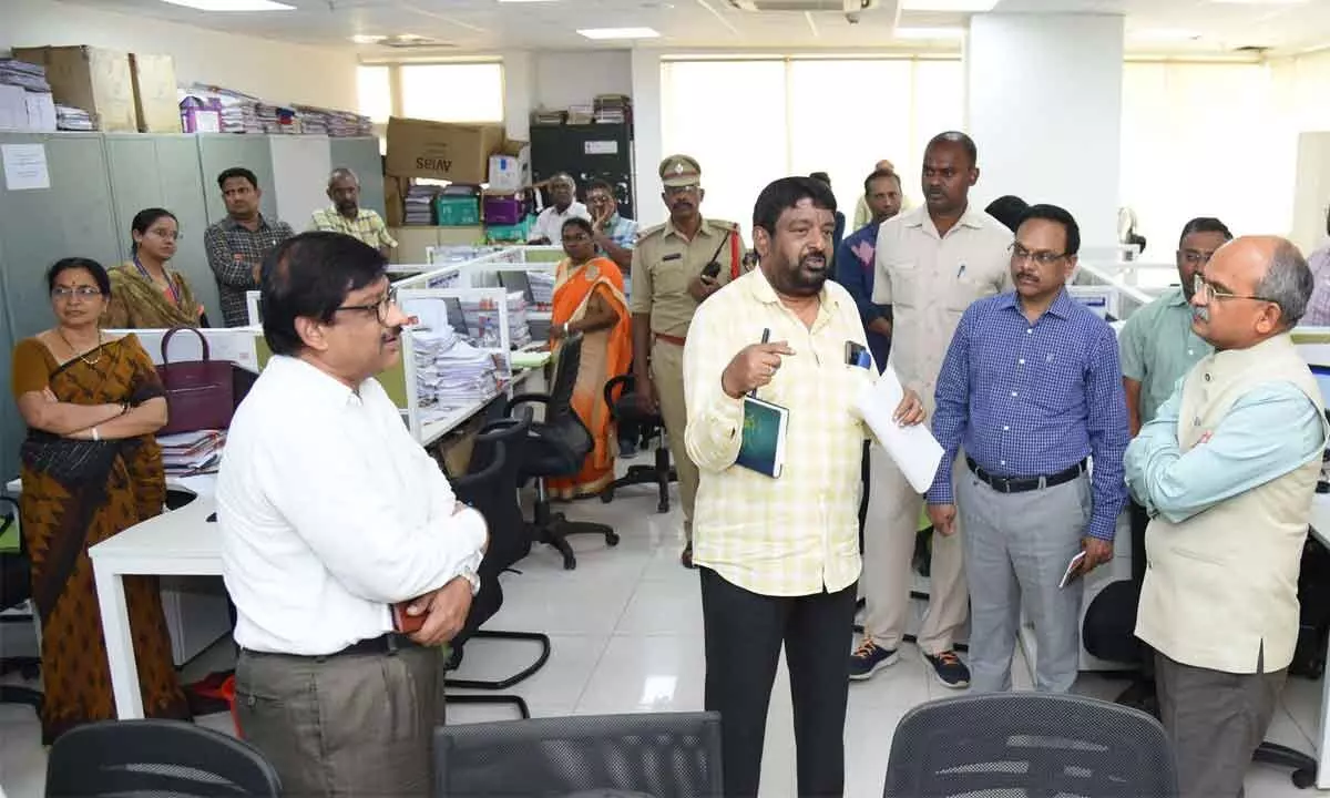 Chief Secretary K S Jawahar Reddy during an inspection at the Secretariat at Velagapudi on Friday