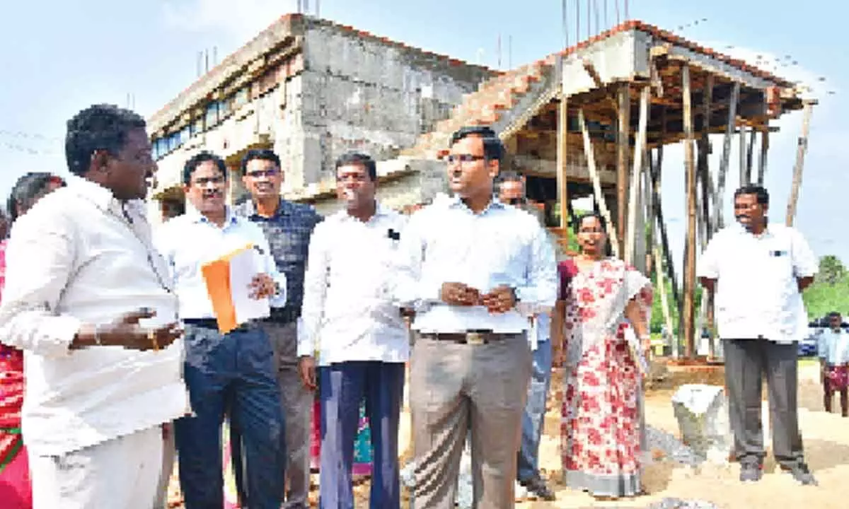 Nellore District Collector K V N Chakradhar Babu monitoring housing works at Varakavipudi in TP Gudur mandal on Friday