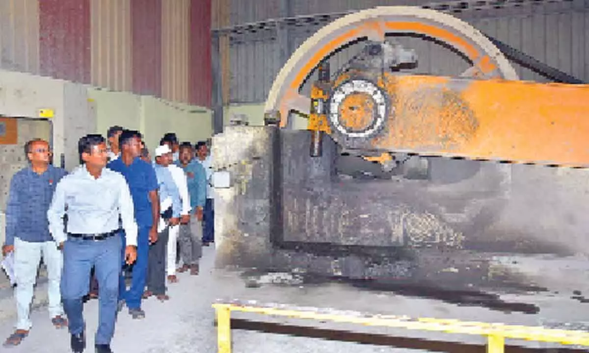Prakasam District Collector AS Dinesh Kumar inspecting an industry at Industrial Growth Centre in Maddipadu mandal on Friday